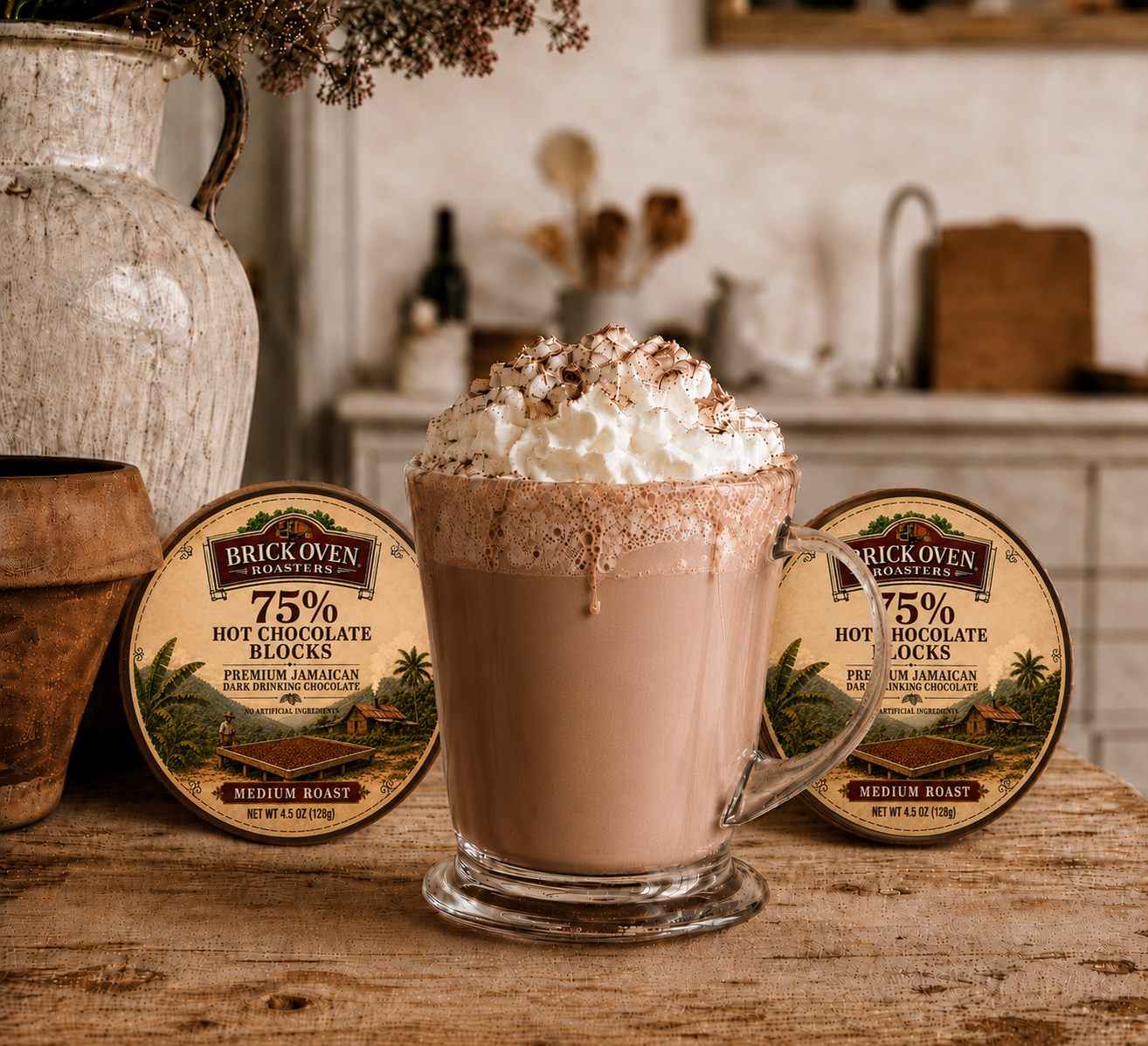 2 PACKS - 75% Dark Premium Jamaican Hot Chocolate Blocks